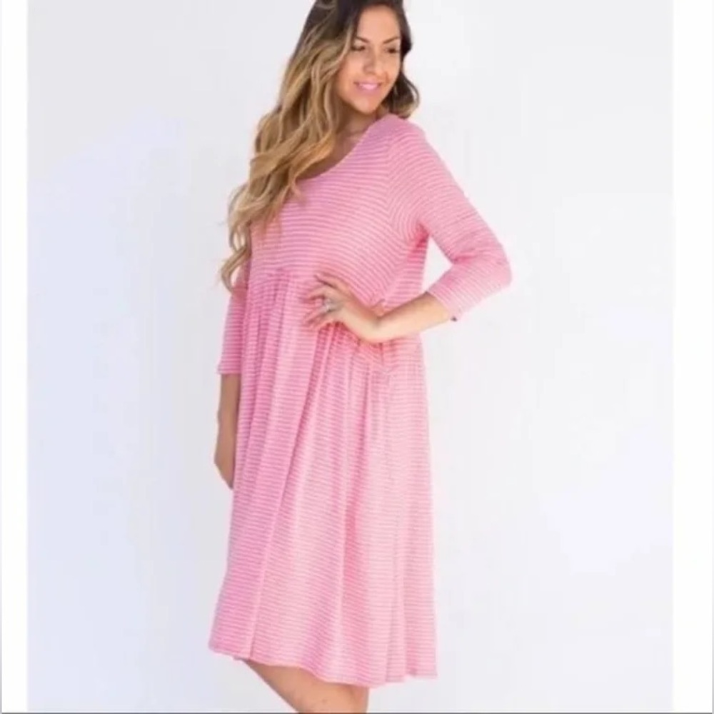 Agnes & Dora Muse Midi Dress Coral & Ivory Stripes